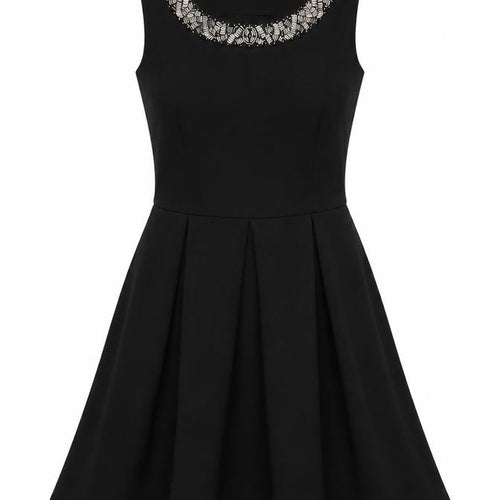 Inside Women Black Size S Beaded Fit & Flare Sleeveless Dress