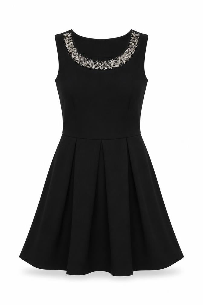 Inside Women Black Size S Beaded Fit & Flare Sleeveless Dress