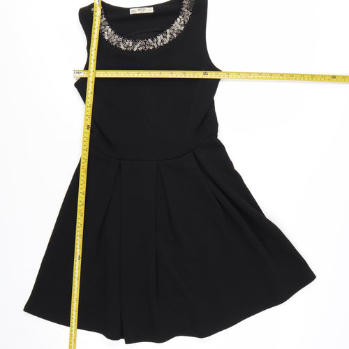 Inside Women Black Size S Beaded Fit & Flare Sleeveless Dress