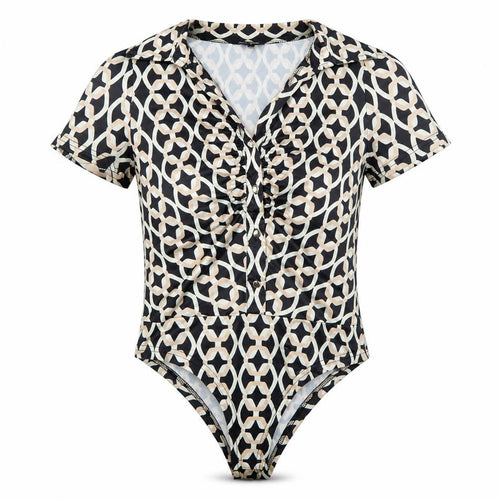 New Look Women's Black Geometric Collared Bodysuit Size 10