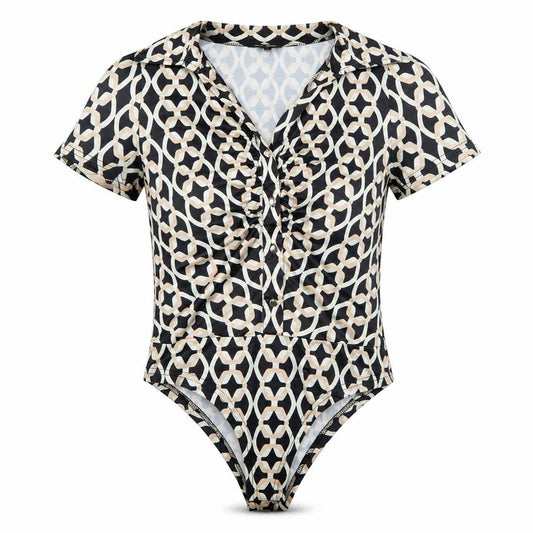 New Look Women's Black Geometric Collared Bodysuit Size 10