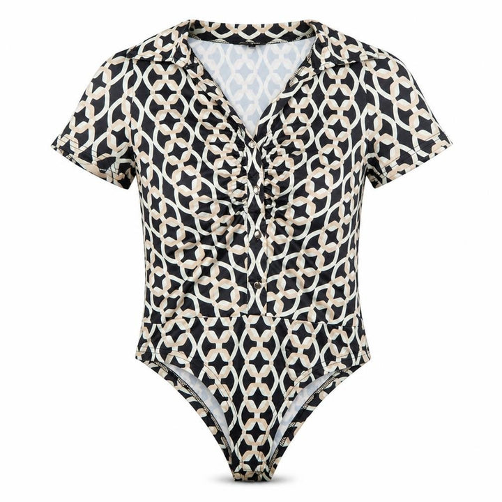 New Look Women's Black Geometric Collared Bodysuit Size 10