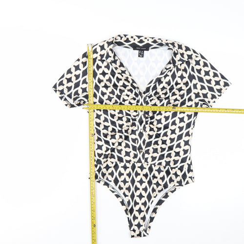 New Look Women's Black Geometric Collared Bodysuit Size 10