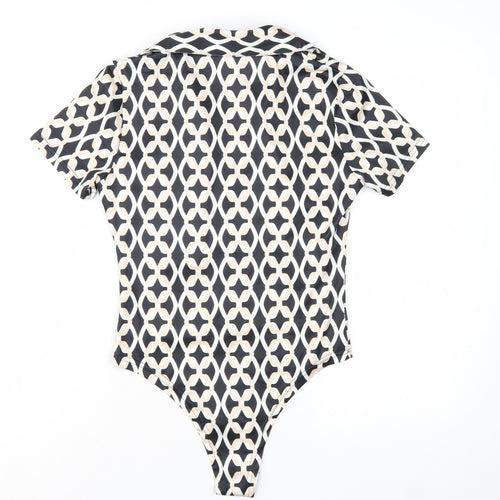 New Look Women's Black Geometric Collared Bodysuit Size 10