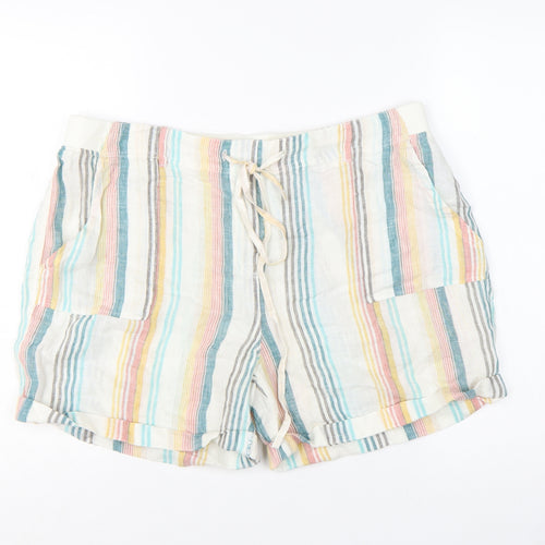 Marks and Spencer Women’s Multicoloured Linen Striped Casual Shorts Size 16