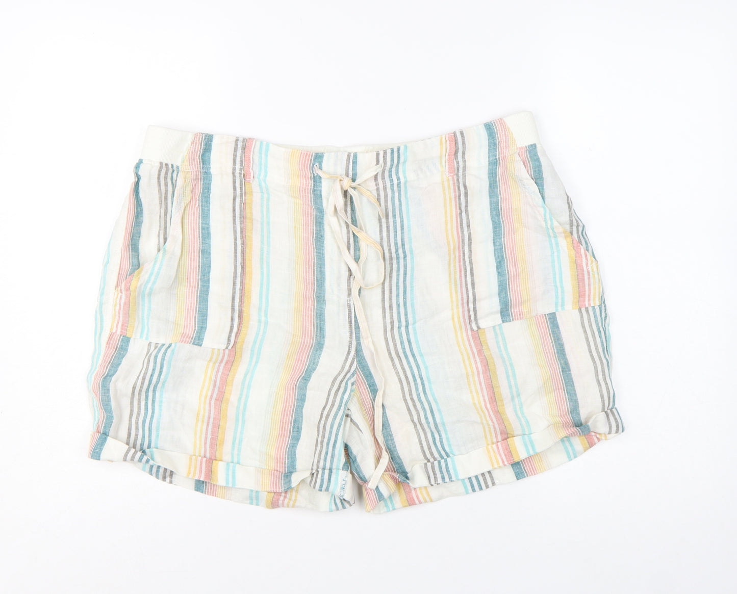 Marks and Spencer Women’s Multicoloured Linen Striped Casual Shorts Size 16