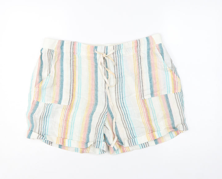 Marks and Spencer Women’s Multicoloured Linen Striped Casual Shorts Size 16