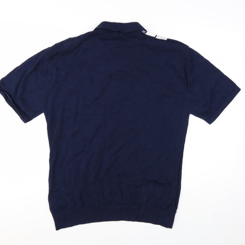 Next Men's Blue Striped Cotton Polo Shirt Size L Short Sleeve