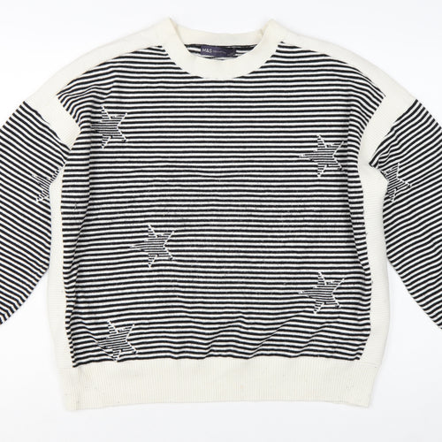 Marks and Spencer Women's Black Striped Star Knit Jumper Size XL