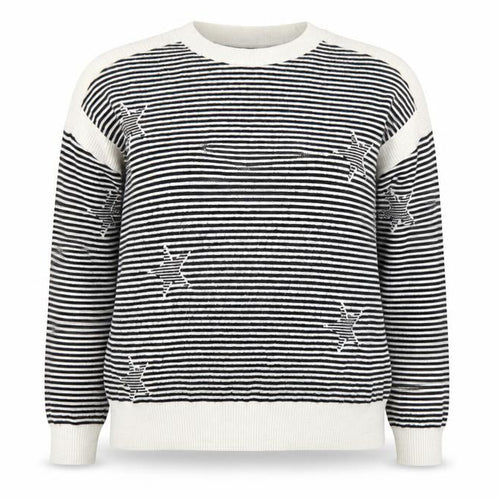 Marks and Spencer Women's Black Striped Star Knit Jumper Size XL
