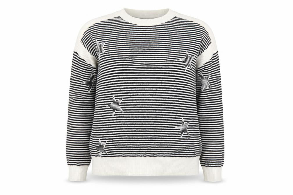 Marks and Spencer Women's Black Striped Star Knit Jumper Size XL