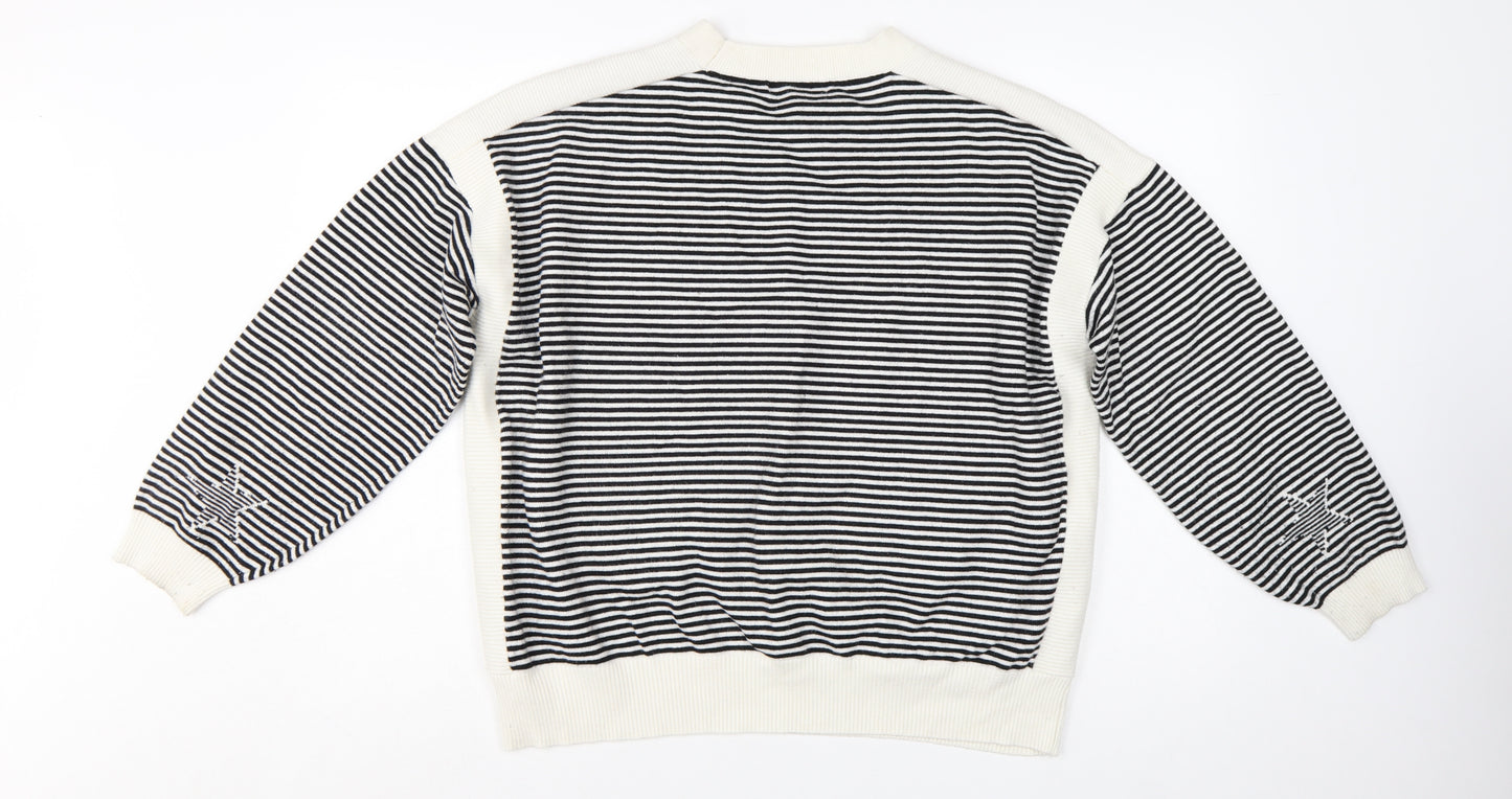 Marks and Spencer Women's Black Striped Star Knit Jumper Size XL