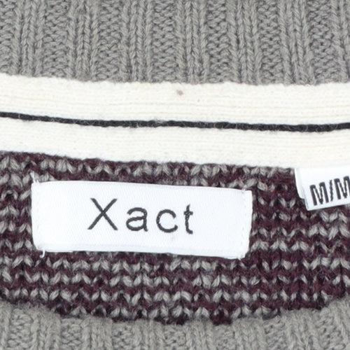 Xact Men's Blue Grey Fair Isle Reindeer Crew Neck Acrylic Jumper M