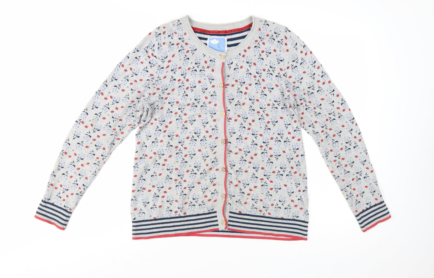 Mantaray Women’s Grey Floral Cotton Cardigan Size 12