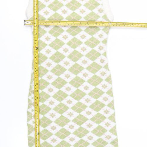 Bershka Women Green Argyle Knit Bodycon Sleeveless Dress XS