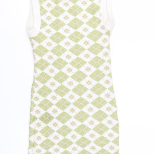 Bershka Women Green Argyle Knit Bodycon Sleeveless Dress XS