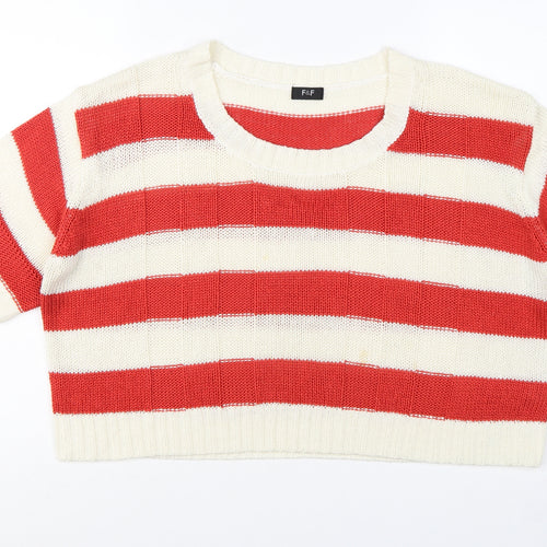 F&F Women Red Cream Striped Short Sleeve Knit Jumper Size 20