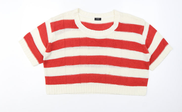 F&F Women Red Cream Striped Short Sleeve Knit Jumper Size 20