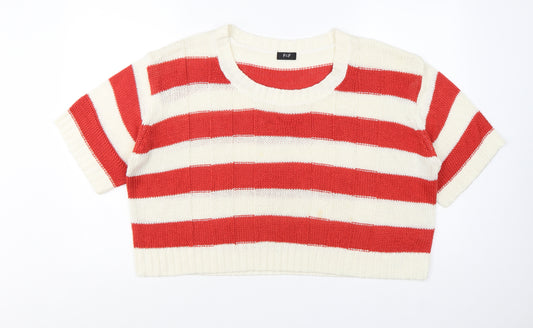 Front view of F&F Women Red Cream Striped Short Sleeve Knit Jumper, size 20