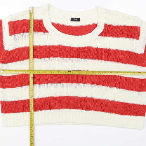 F&F Women Red Cream Striped Short Sleeve Knit Jumper Size 20
