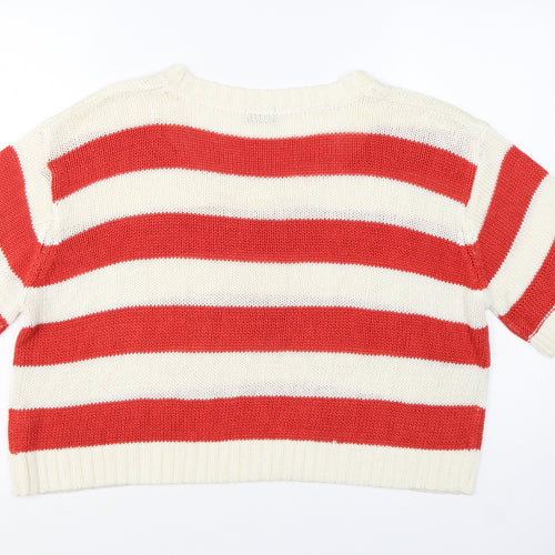 F&F Women Red Cream Striped Short Sleeve Knit Jumper Size 20