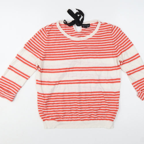 Topshop Women Red White Striped Cotton Pullover Jumper UK 12