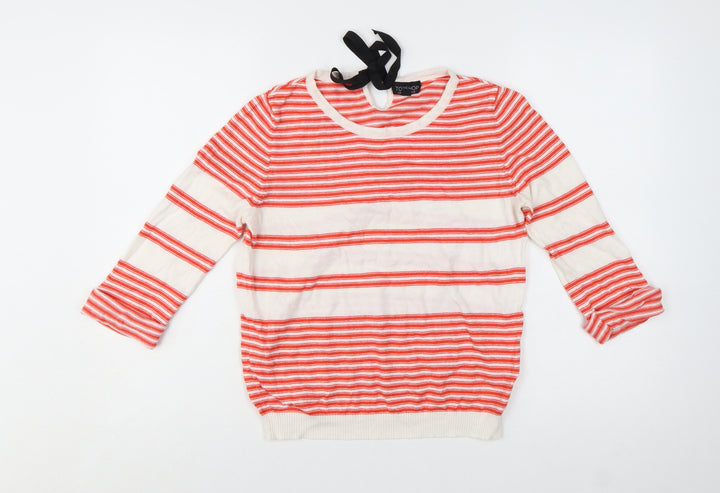Topshop Women Red White Striped Cotton Pullover Jumper UK 12