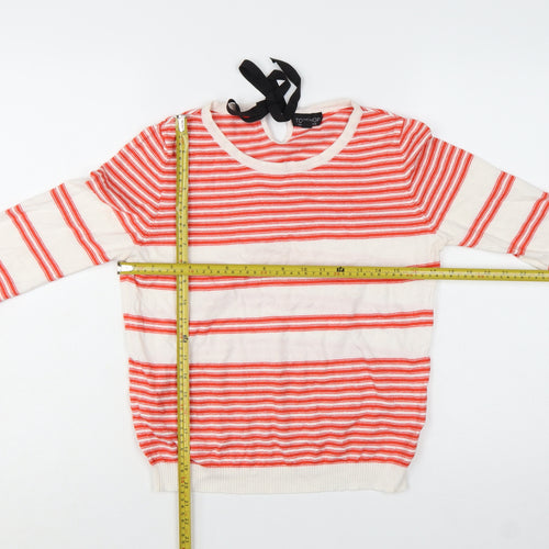 Topshop Women Red White Striped Cotton Pullover Jumper UK 12