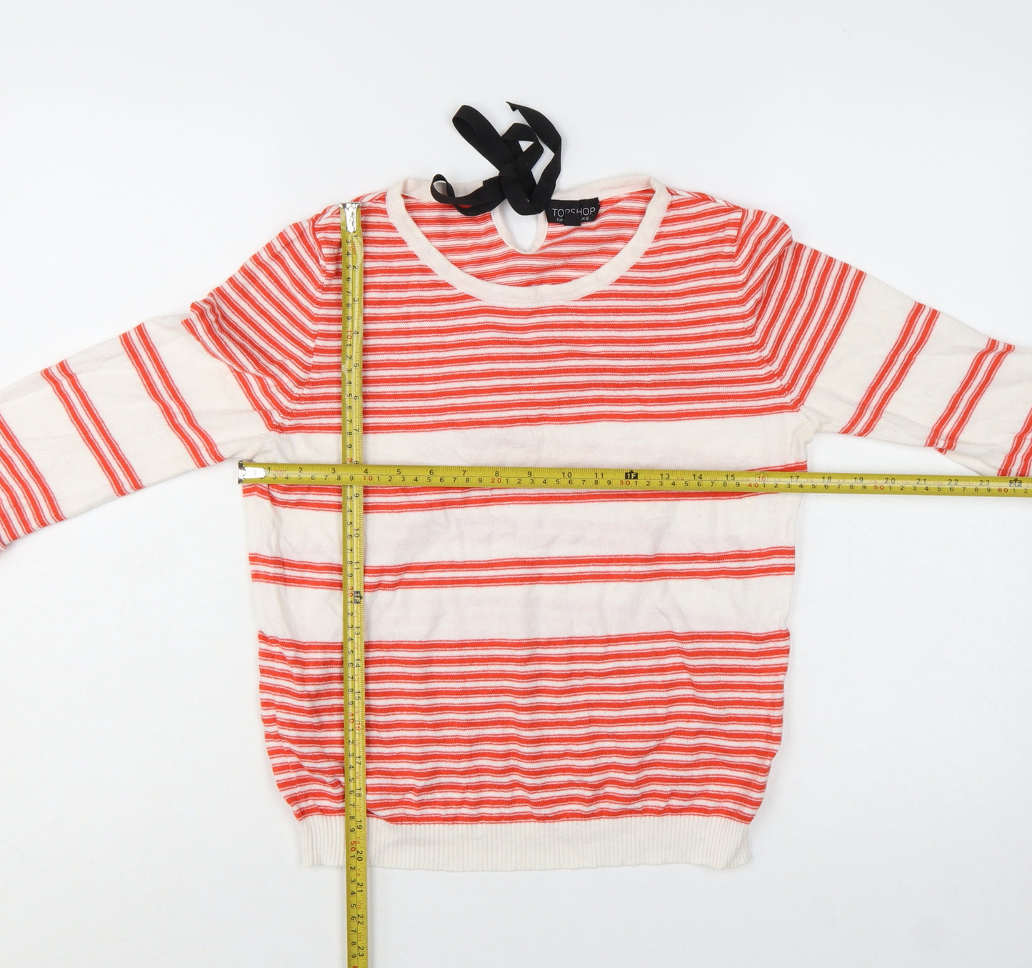 Topshop Women Red White Striped Cotton Pullover Jumper UK 12