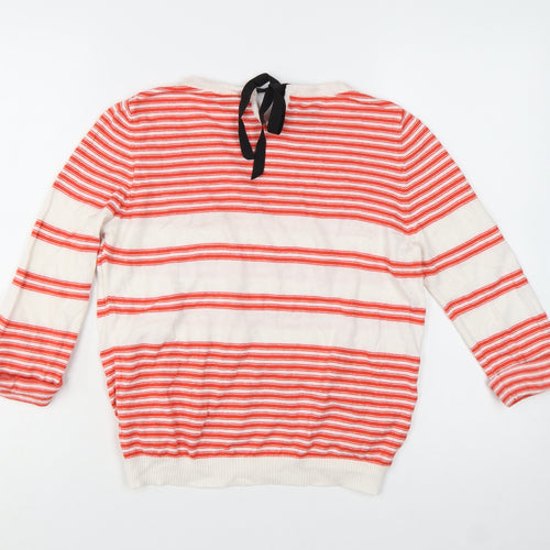 Topshop Women Red White Striped Cotton Pullover Jumper UK 12