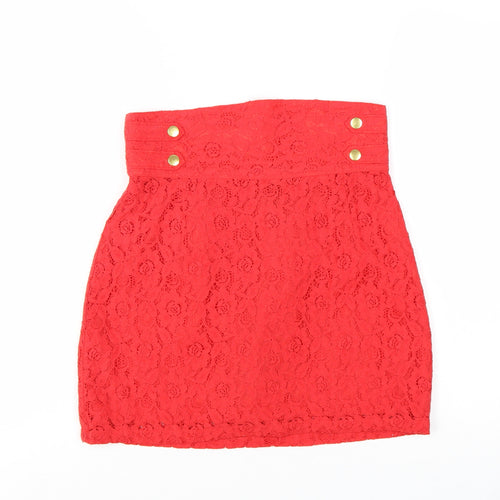 H&M Divided Women's Red Lace High Waist Mini Skirt Size 10
