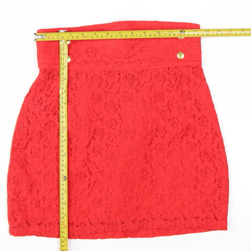 H&M Divided Women's Red Lace High Waist Mini Skirt Size 10