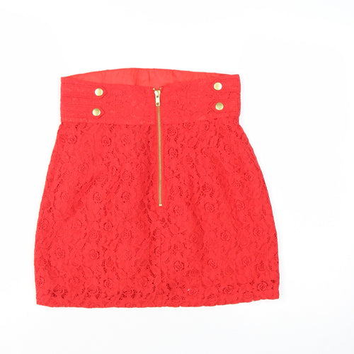H&M Divided Women's Red Lace High Waist Mini Skirt Size 10