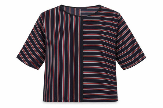 Front view of Marks & Spencer Women’s Blue Striped Kimono Blouse, size UK 12