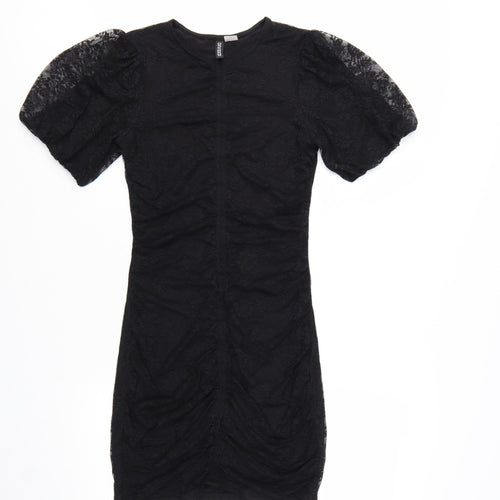 H&M Divided Women’s Black Puff Sleeve Bodycon Short Dress Size 8