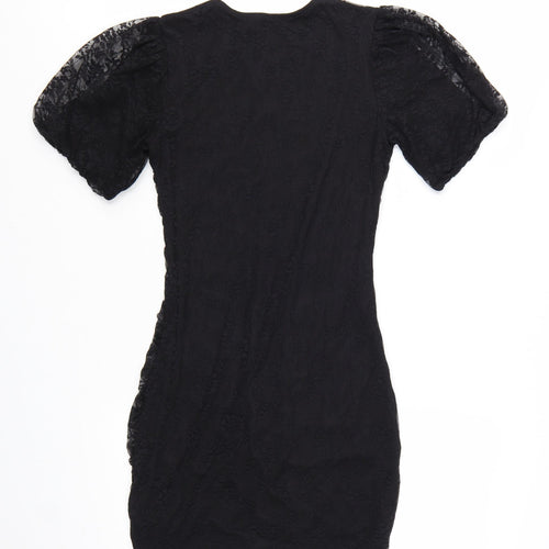 H&M Divided Women’s Black Puff Sleeve Bodycon Short Dress Size 8