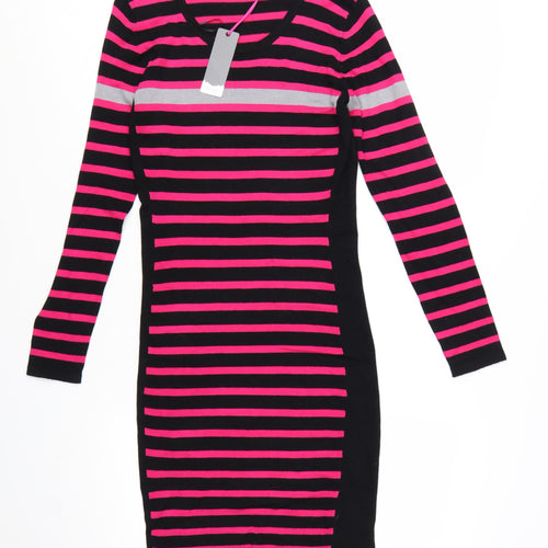 Therapy Women’s Black Pink Stripe Bodycon Knit Dress M