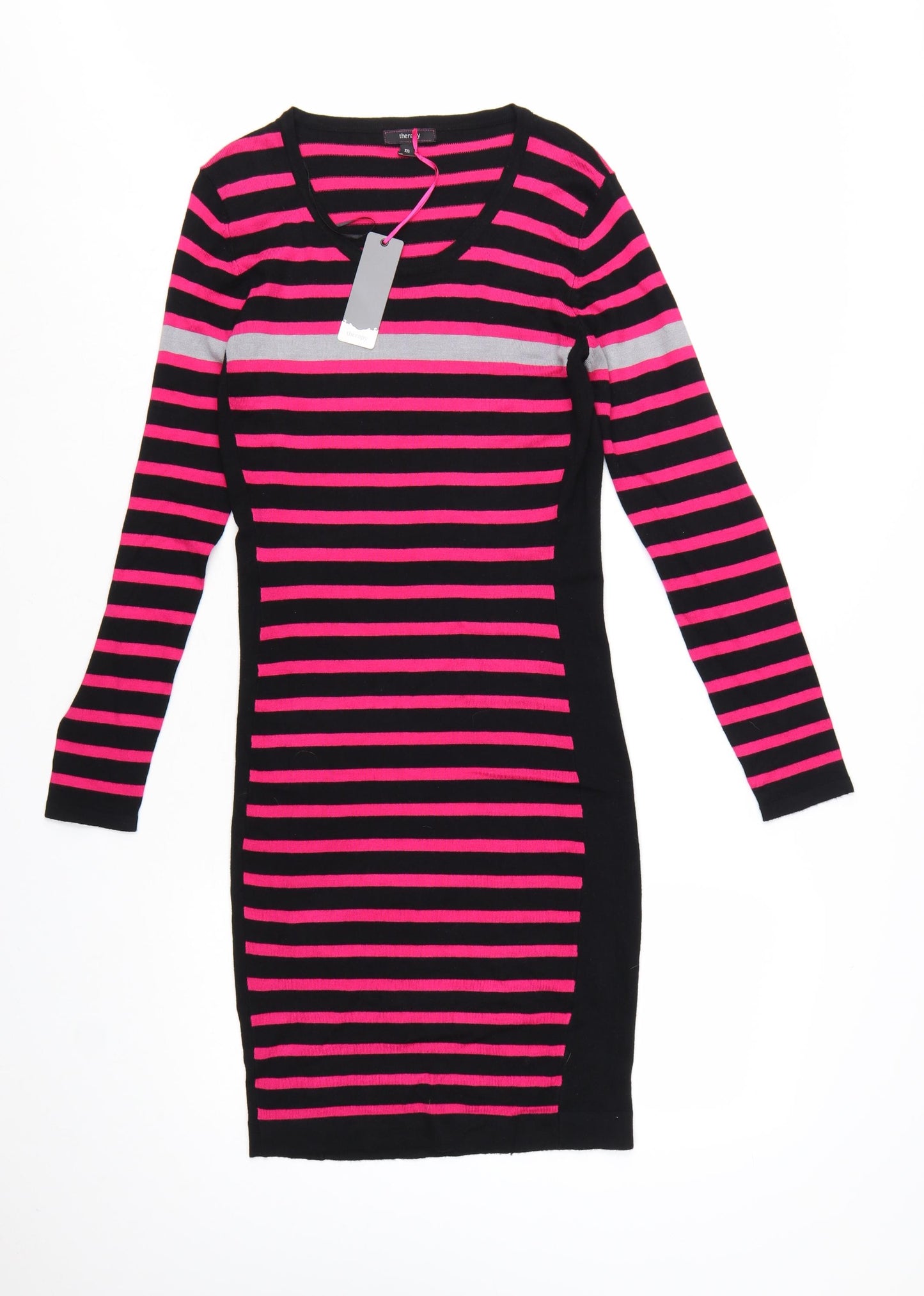 Therapy Women’s Black Pink Stripe Bodycon Knit Dress M