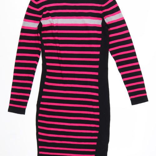 Therapy Women’s Black Pink Stripe Bodycon Knit Dress M