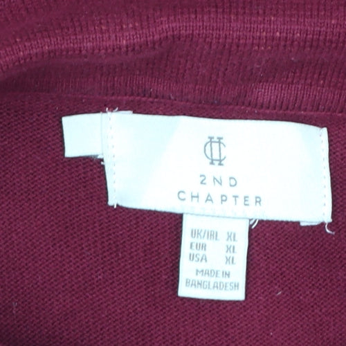2nd Chapter Men's Red Cotton Collared Henley Jumper XL Long Sleeve Knit