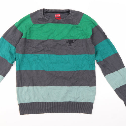 Firetrap Men's Multicoloured Striped Cotton Crew Neck Jumper Medium