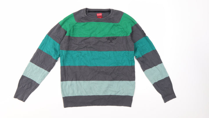 Firetrap Men's Multicoloured Striped Cotton Crew Neck Jumper Medium