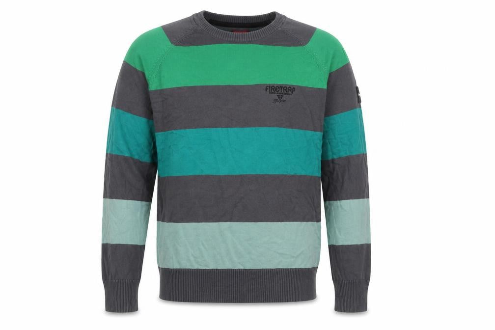 Front view of Firetrap Men's Multicoloured Striped Cotton Crew Neck Jumper Medium