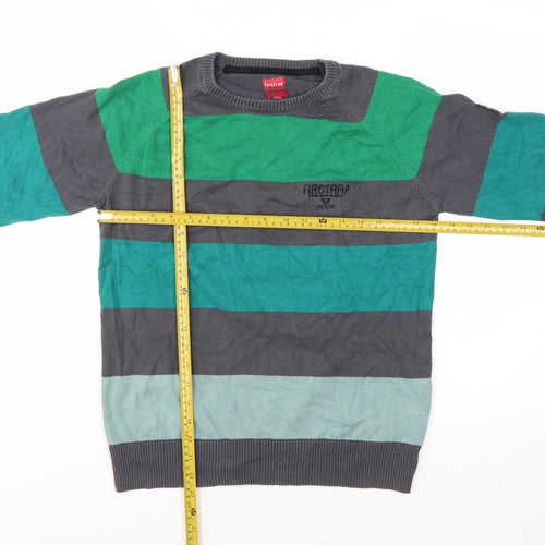 Firetrap Men's Multicoloured Striped Cotton Crew Neck Jumper Medium