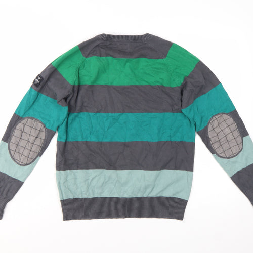 Firetrap Men's Multicoloured Striped Cotton Crew Neck Jumper Medium