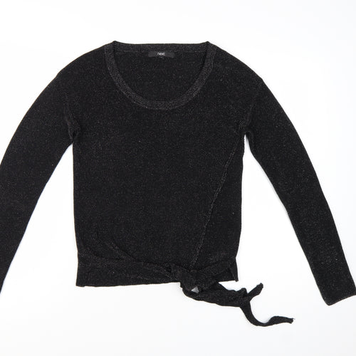 Next Women Black Sparkle Knit Tie Hem Jumper Size 8
