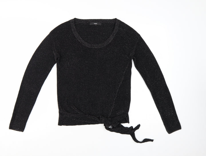 Next Women Black Sparkle Knit Tie Hem Jumper Size 8