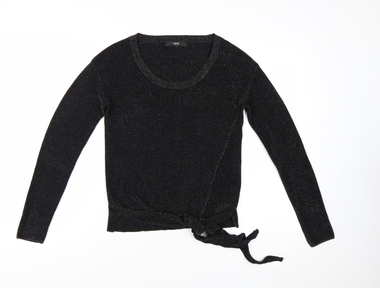Next Women Black Sparkle Knit Tie Hem Jumper Size 8