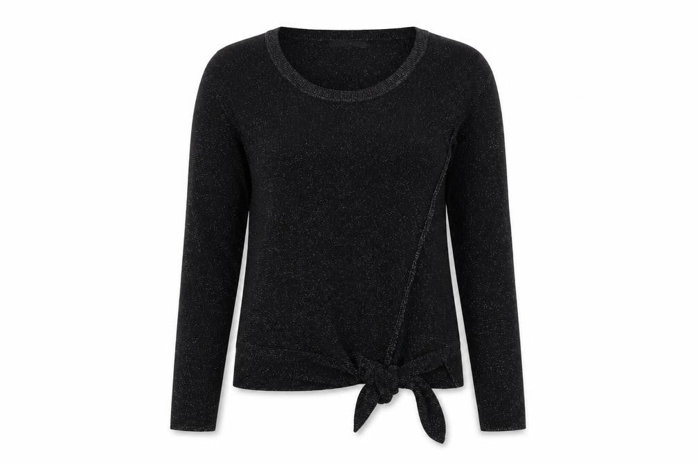 Front view of Next Women Black Sparkle Knit Tie Hem Jumper, size 8