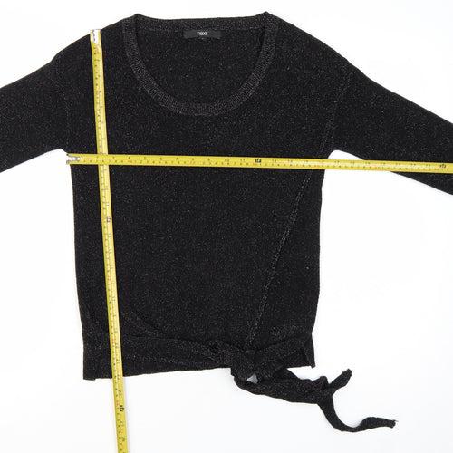 Next Women Black Sparkle Knit Tie Hem Jumper Size 8